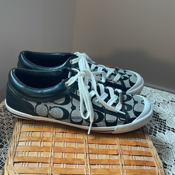 Coach Signature Logo Canvas and Leather Sneakers in black and white - Picture 6 of 9